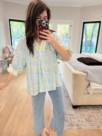 Spring Burst Floral Top in Sky