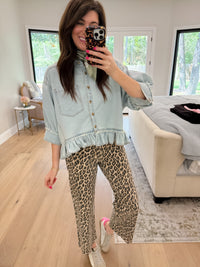 Sweet Ease Ruffle Denim Button Down