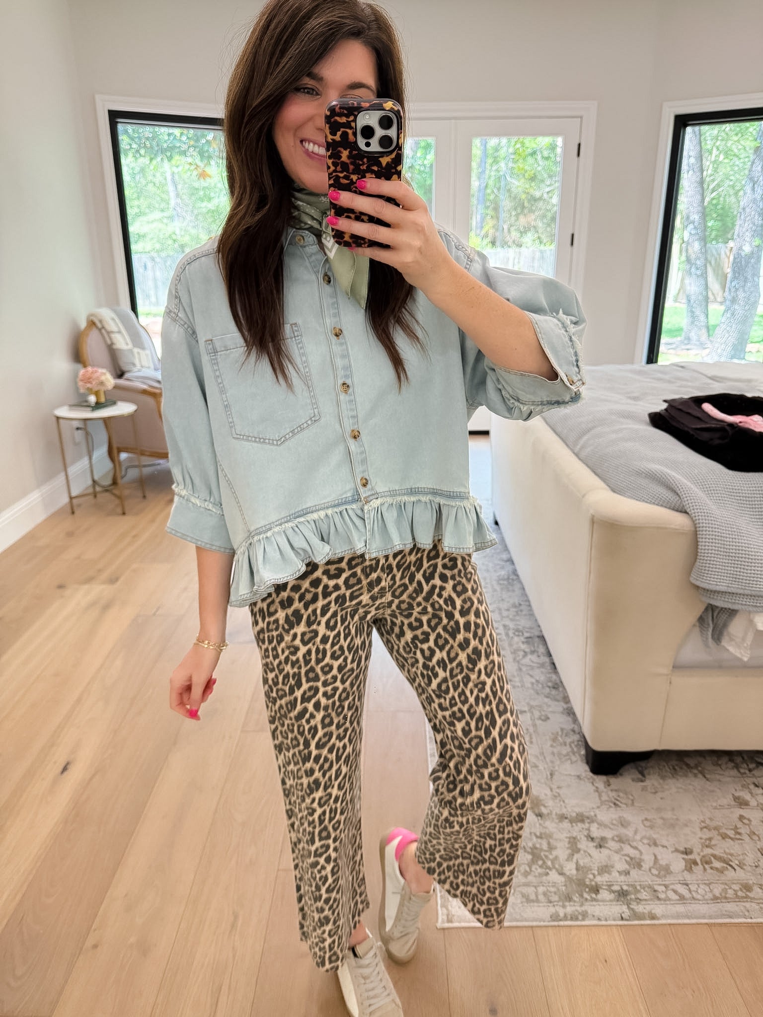 Sweet Ease Ruffle Denim Button Down