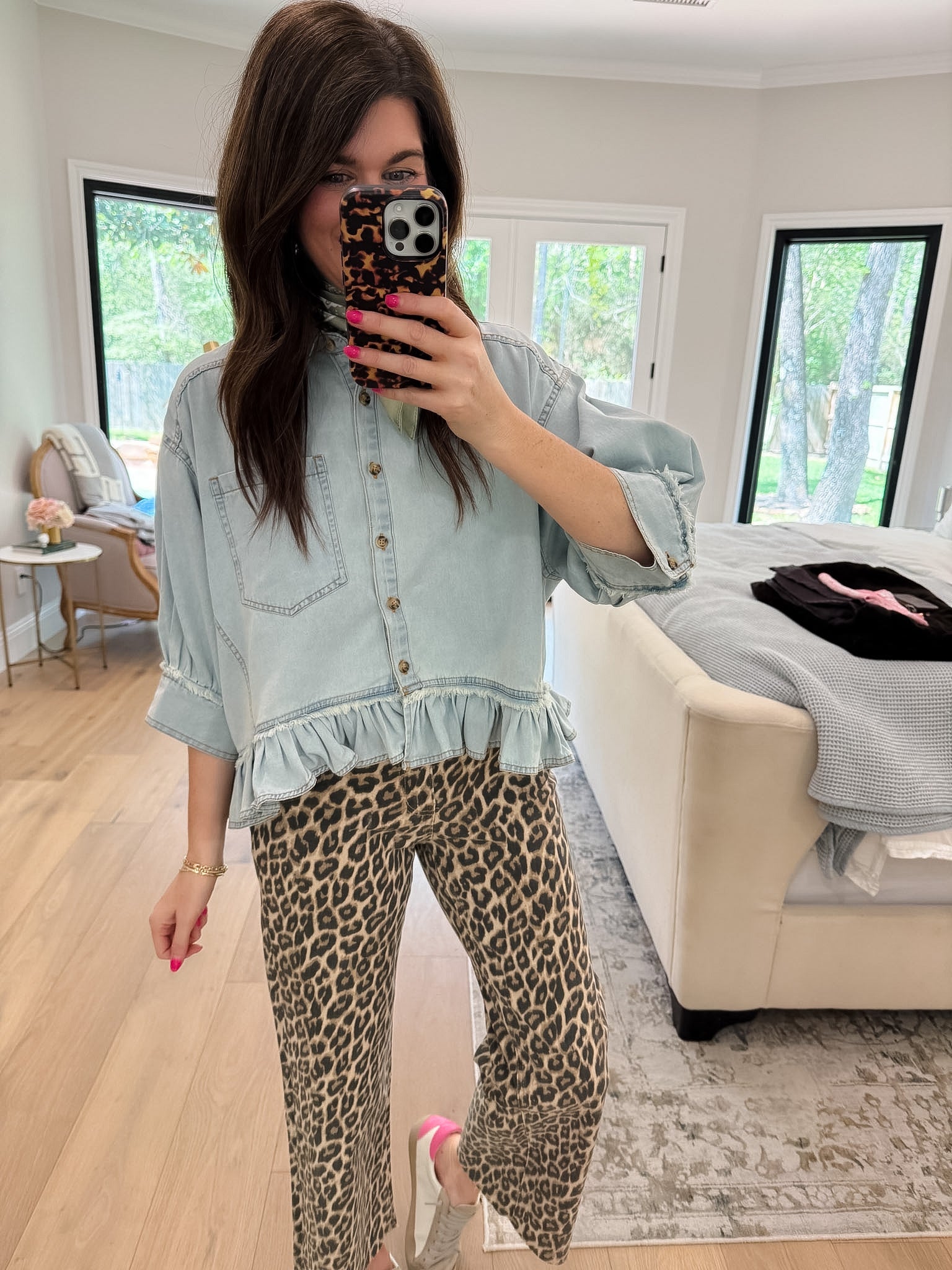 Sweet Ease Ruffle Denim Button Down