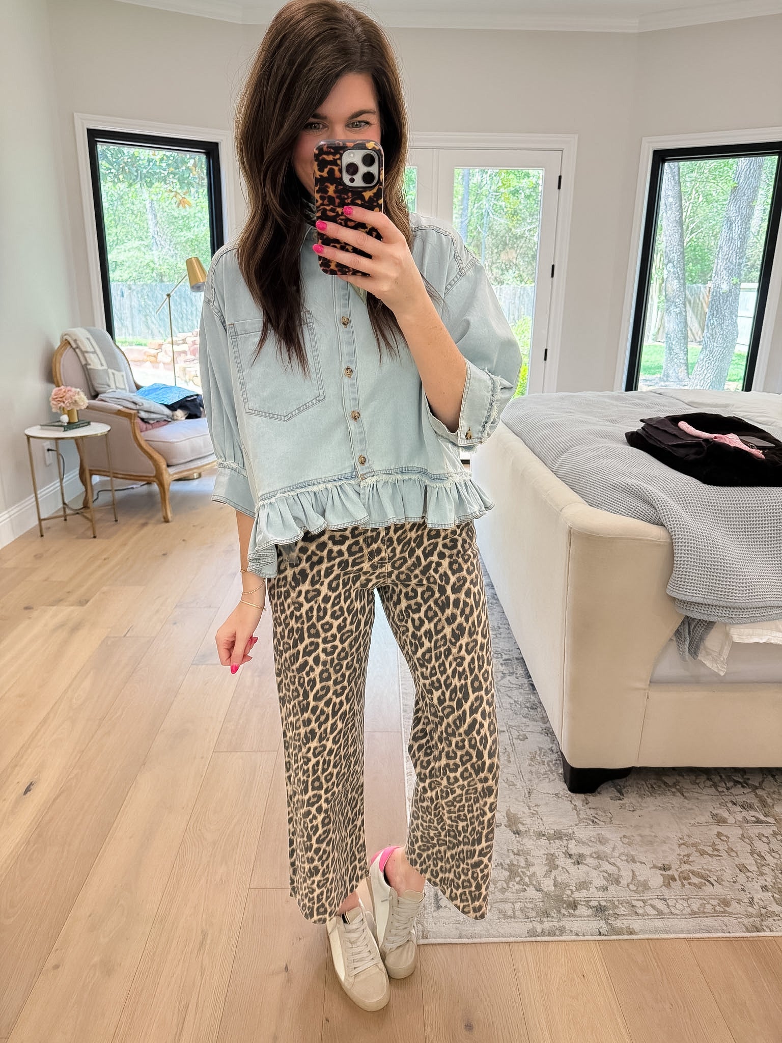 Sweet Ease Ruffle Denim Button Down