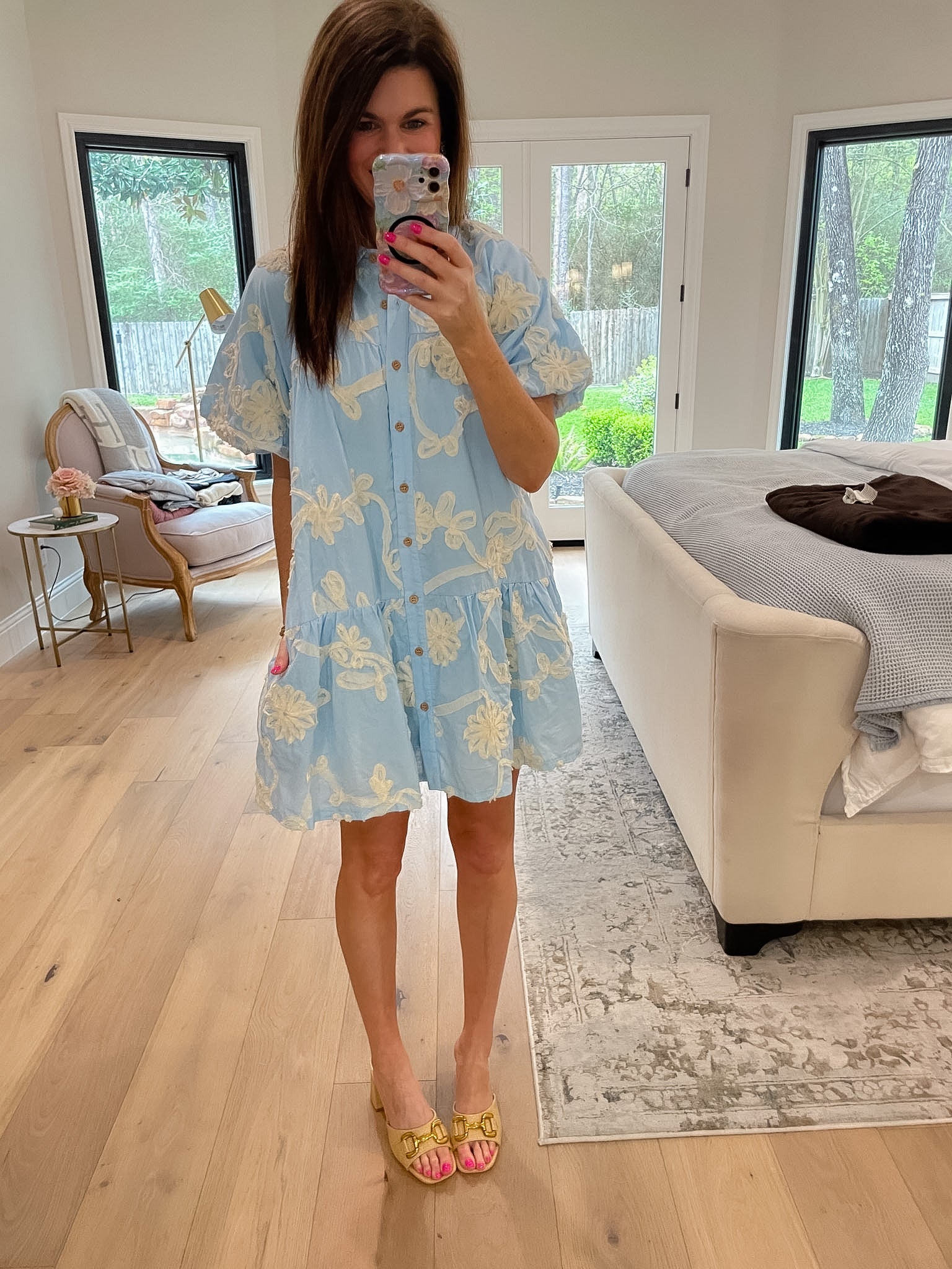 Sweet Detail Button Front Dress in Light Blue