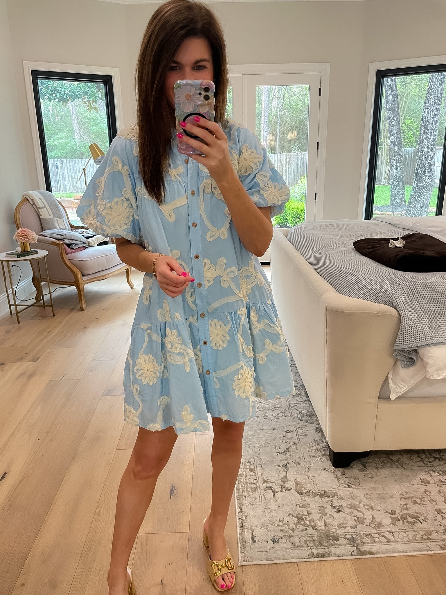 Sweet Detail Button Front Dress in Light Blue