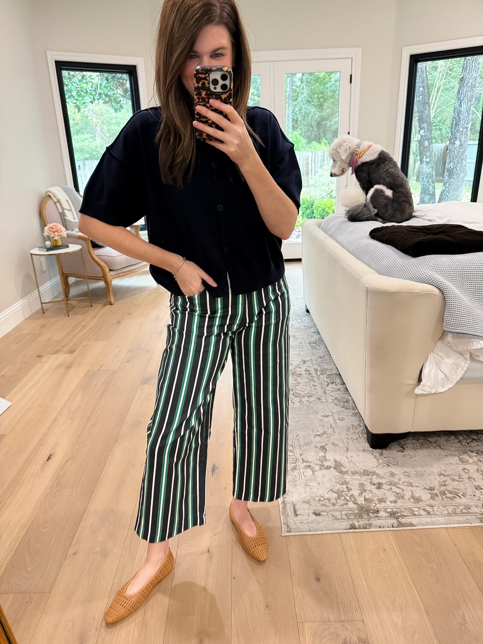 Line By Line Striped Pants in Navy/Green