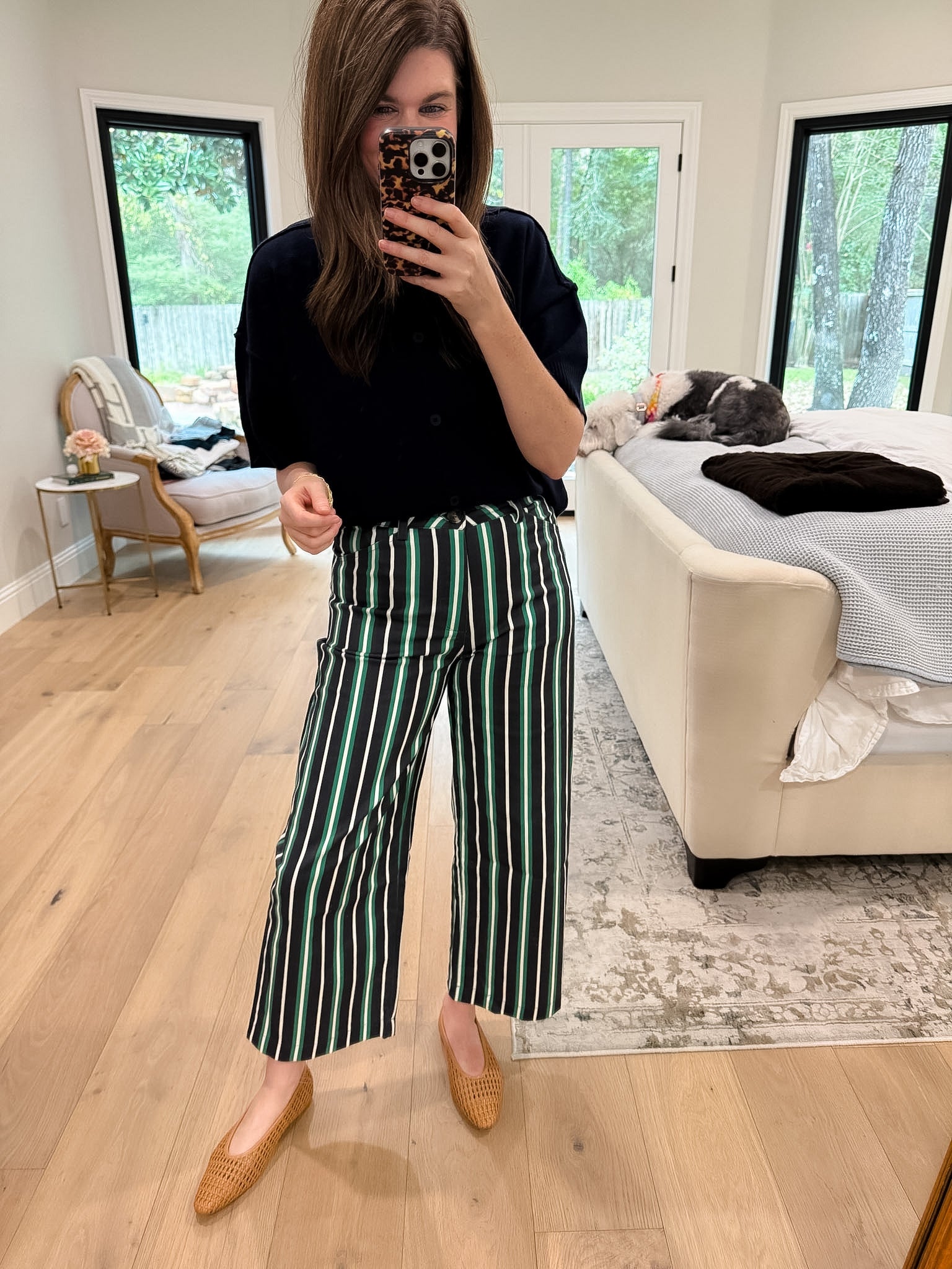 Line By Line Striped Pants in Navy/Green