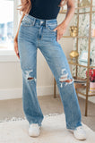 Judy Blue Rose High Rise 90's Straight Jeans in Light Wash