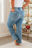 Judy Blue Rose High Rise 90's Straight Jeans in Light Wash