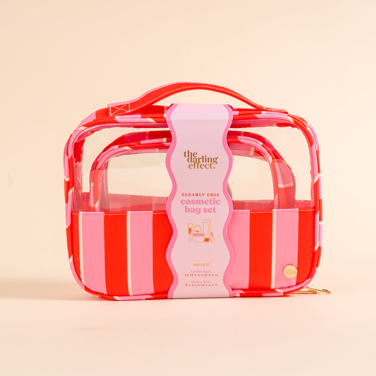 Clearly Chic Cosmetic Bag Set in Sicily Stripes Pink *Final Sale*