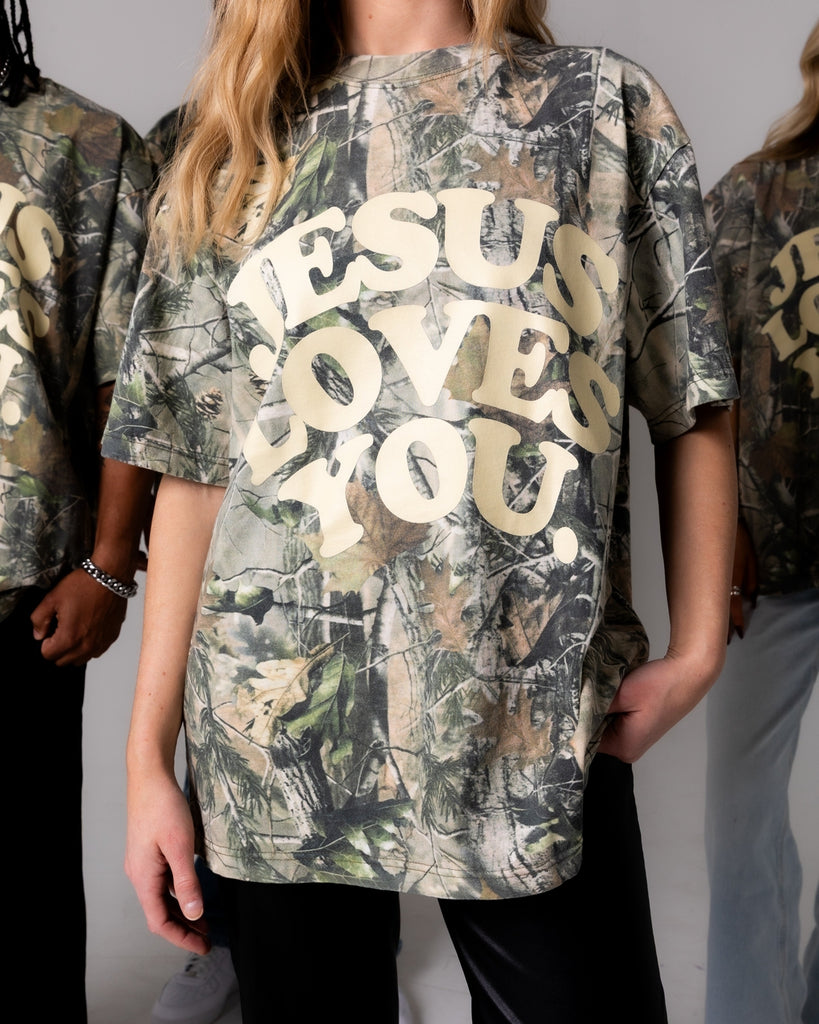 Jesus Loves You Heavyweight Camo Tee
