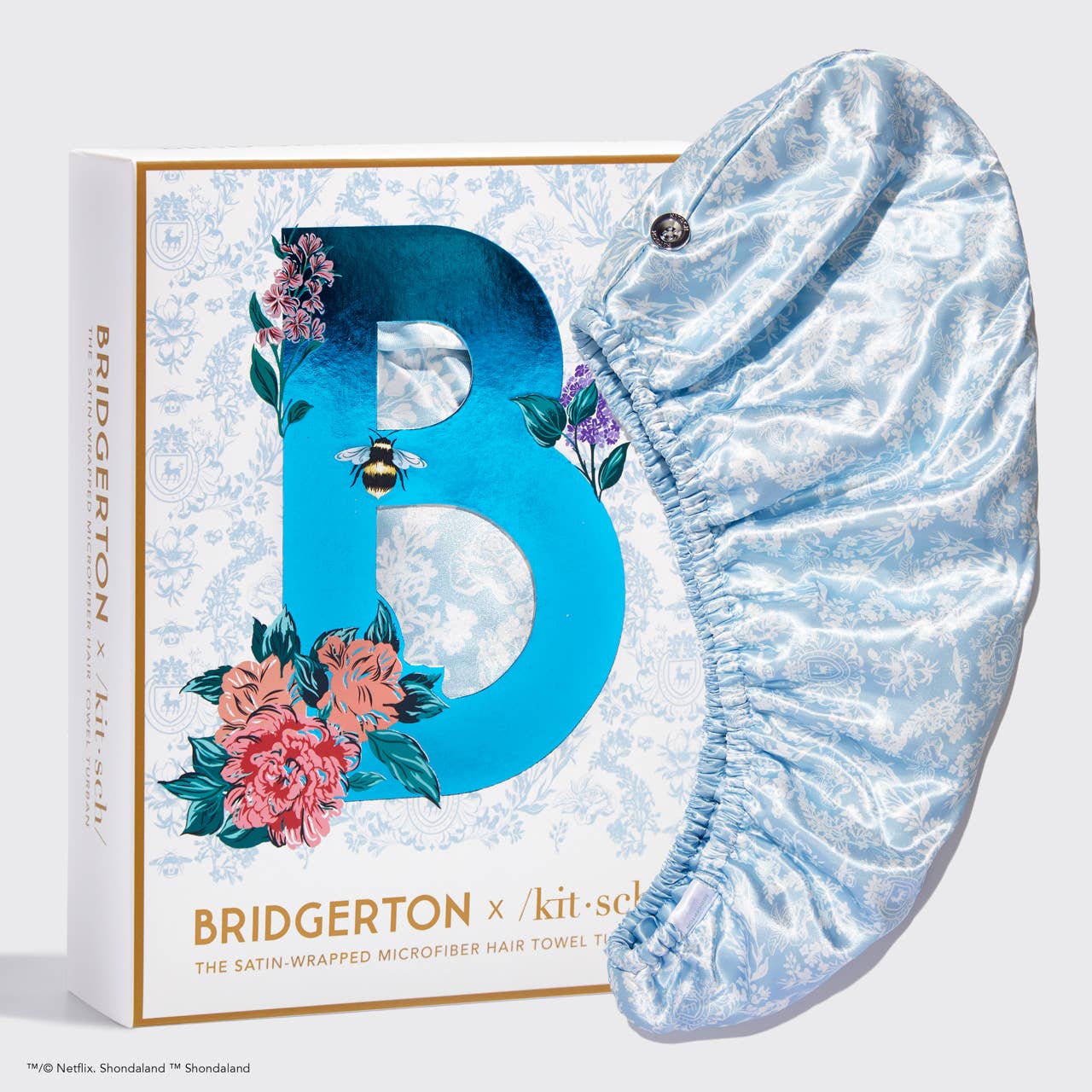 Kitsch x Bridgerton Satin Wrapped Hair Towel / Toile De Blue *Final Sale*