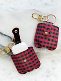 Hand Sanitizer & Air Pod Case Key Chain in Red/Black Buffalo Check