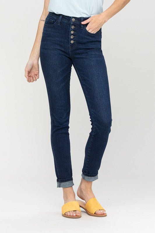 Vervet Ali Straight Leg Button Front Jeans