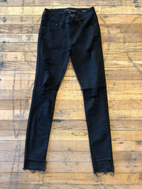 Tara Distressed Black Step Hem Jeans