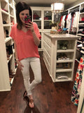 Basic Striped V-Neck in White, Mint, and Coral