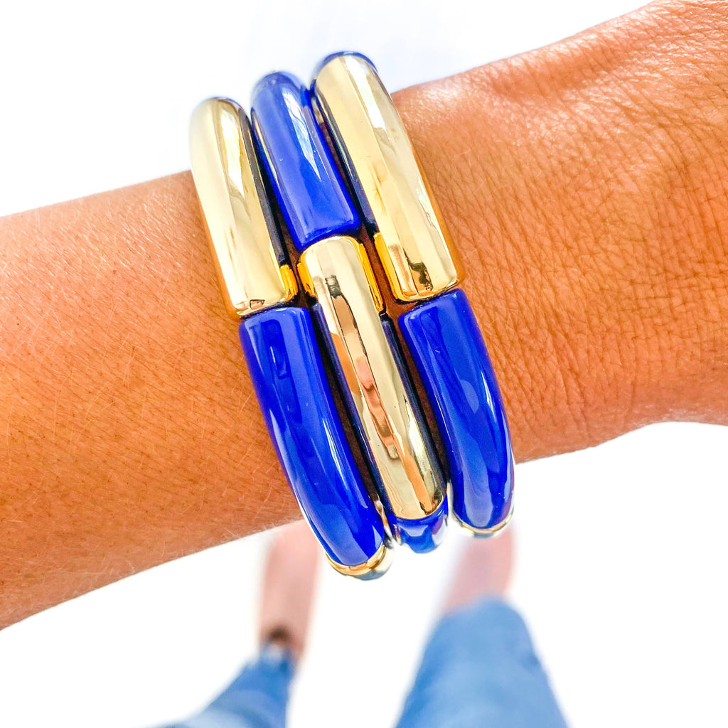 Blue and Gold Tube Bracelet