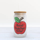 Best Teacher Ever Frosted Glass Can Tumbler