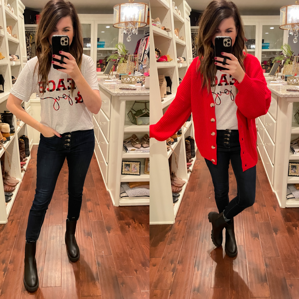Peace and Joy Buffalo Plaid Tee