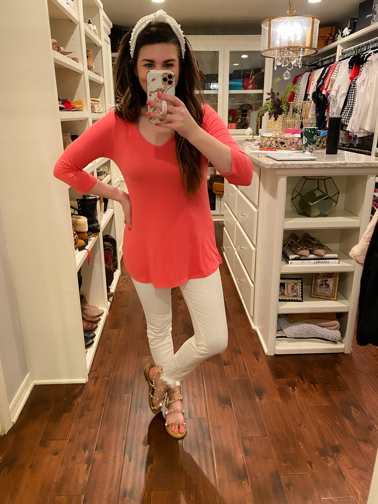 SALE! Bright Basic Top in Coral