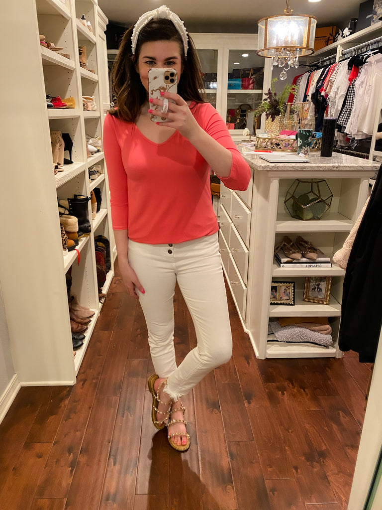 SALE! Bright Basic Top in Coral
