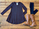 Most Likely to Succeed Tunic Dress in Navy/Camel