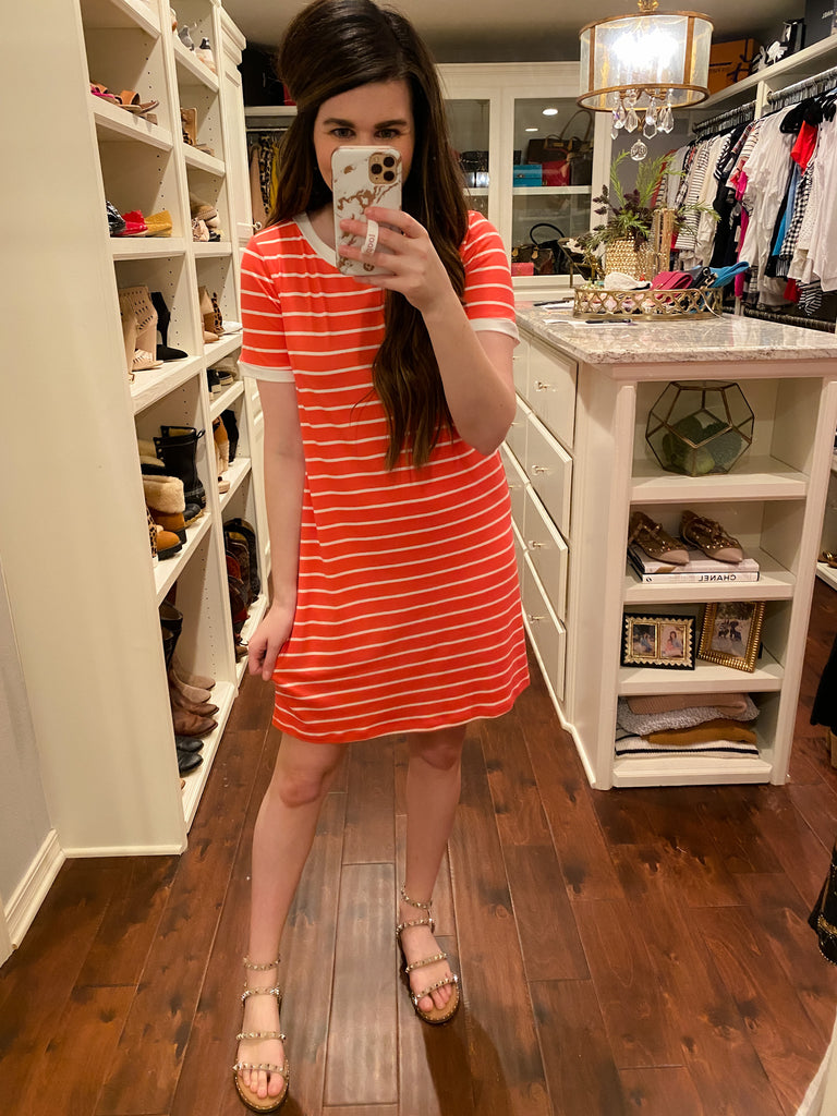 SALE! Gabrielle Striped Dress in Coral