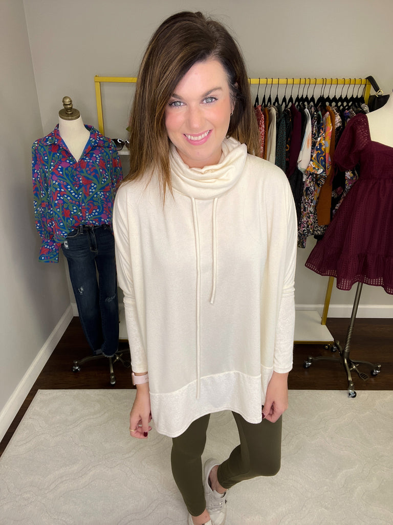 True Warmth Cowl Neck Pullover in Off White