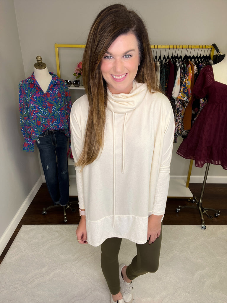 True Warmth Cowl Neck Pullover in Off White