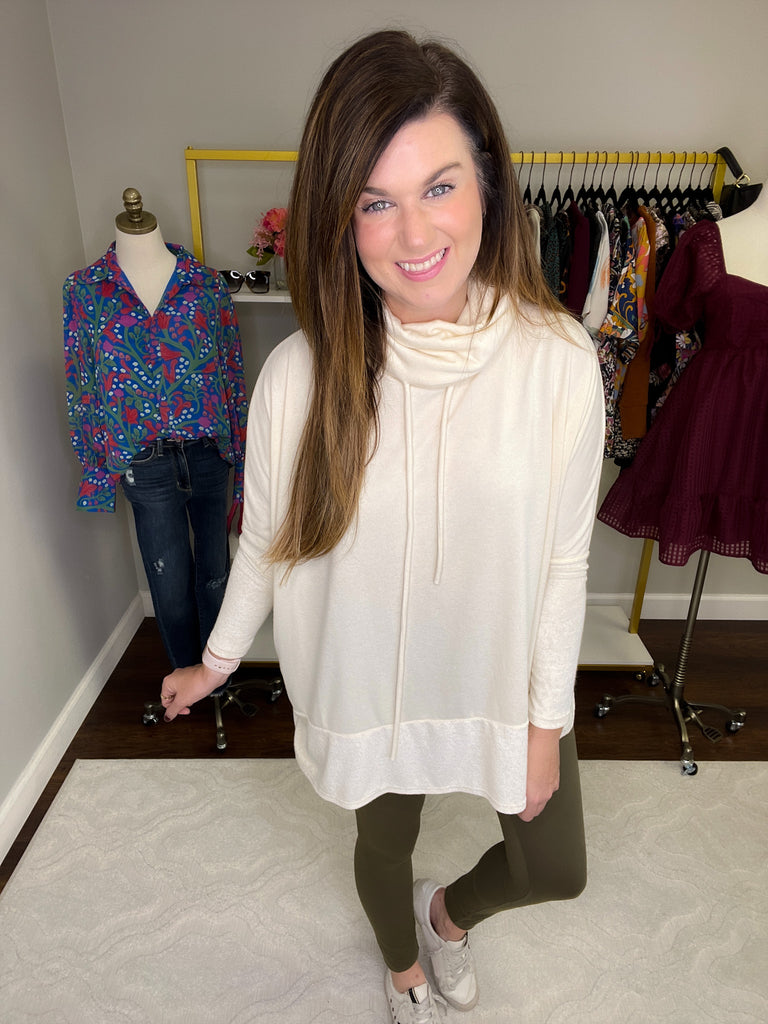 True Warmth Cowl Neck Pullover in Off White