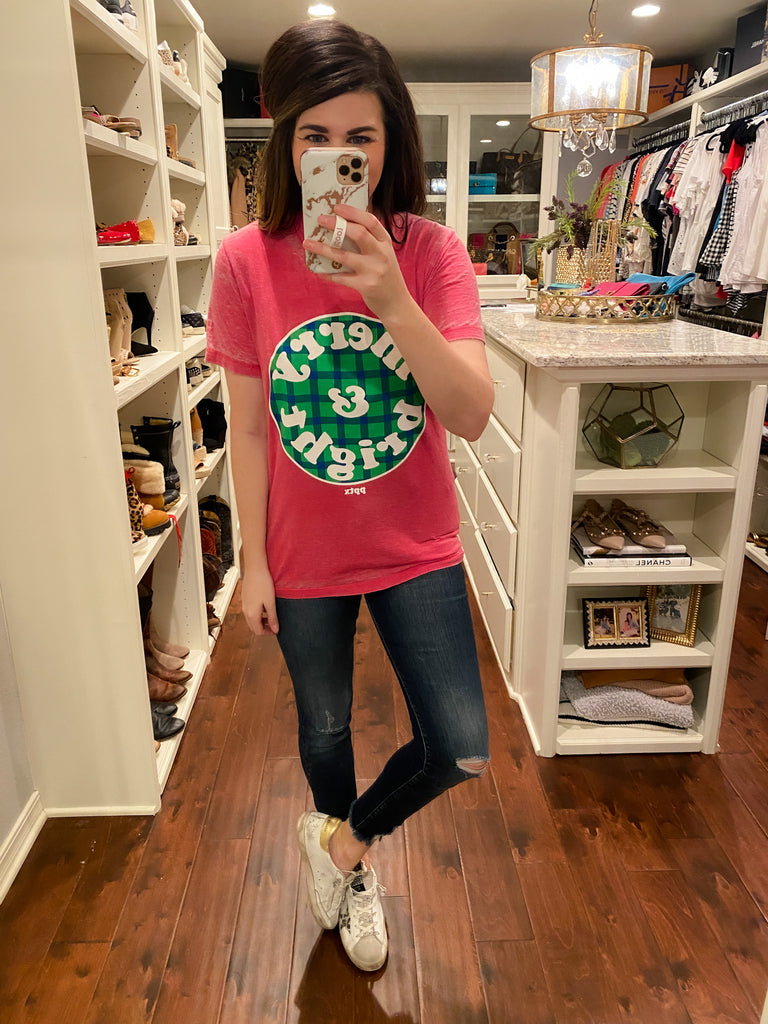 Merry and Bright Plaid Circle Tee