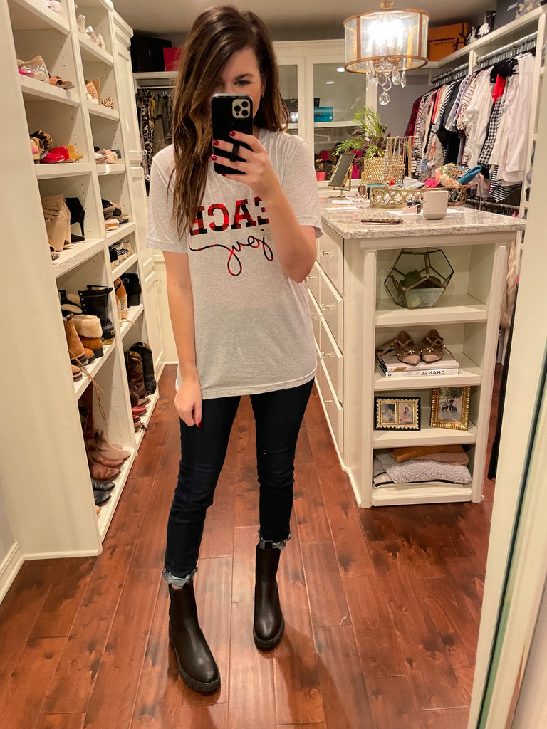 Peace and Joy Buffalo Plaid Tee