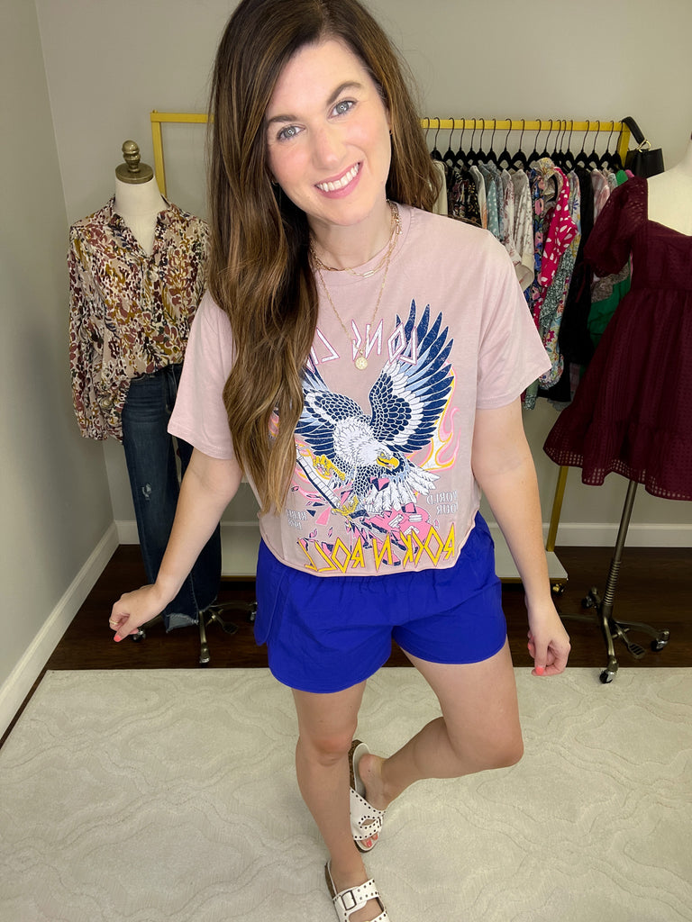 Long Live Rock 'N' Roll Cropped Tee in Rose