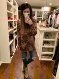 SALE! Sophia Floral Pocket Top in Wine