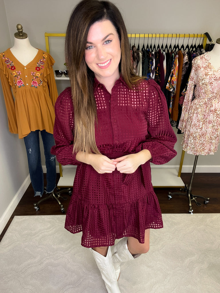 Stars Align Dress in Burgundy