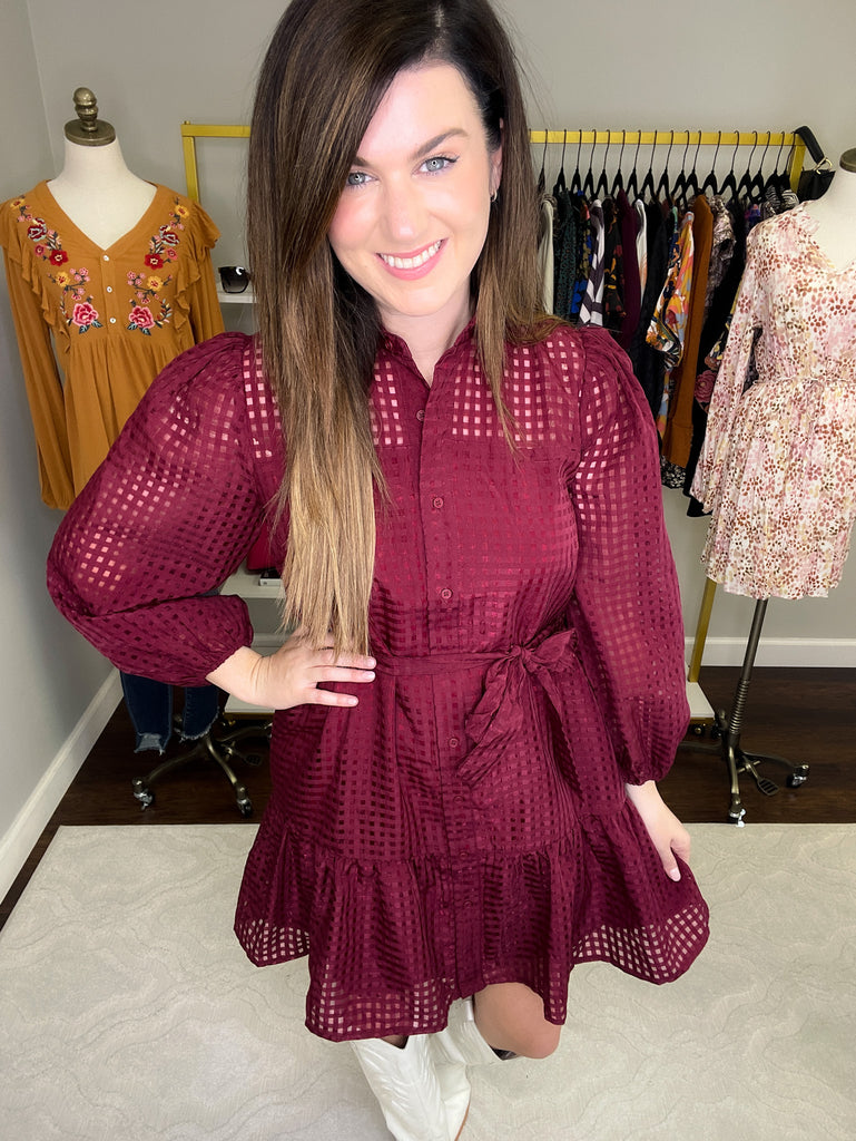 Stars Align Dress in Burgundy