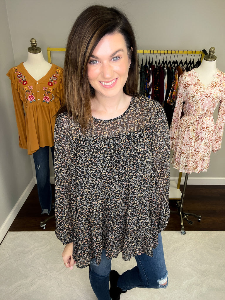 Take a Picture Floral Top in Black