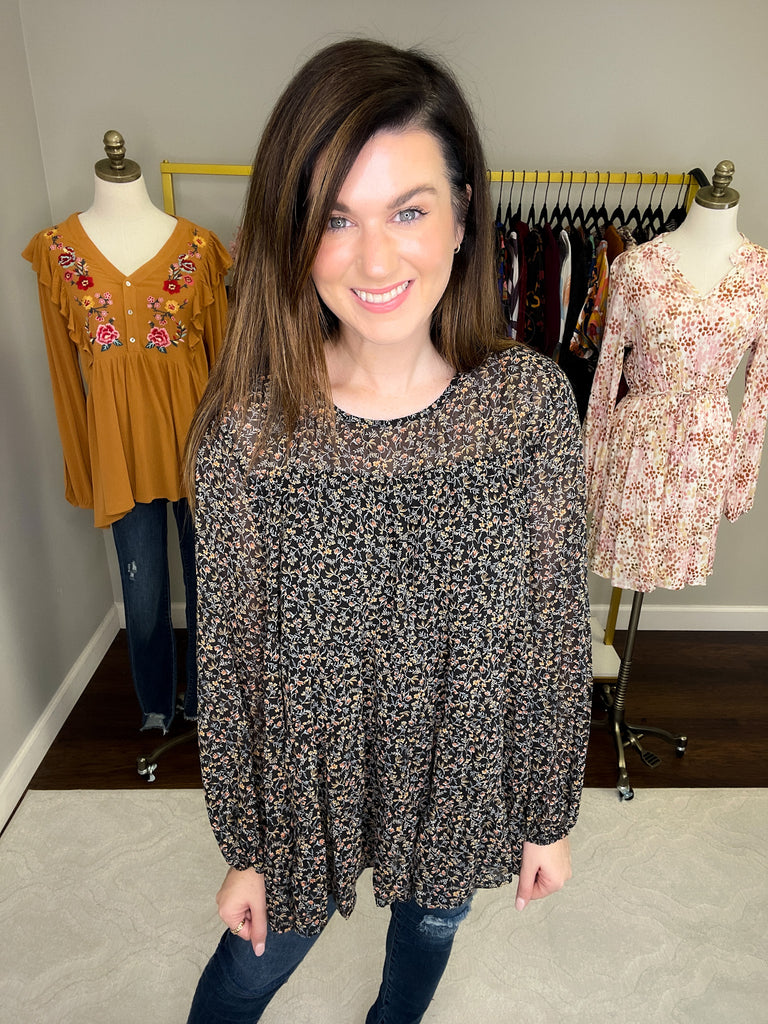 Take a Picture Floral Top in Black