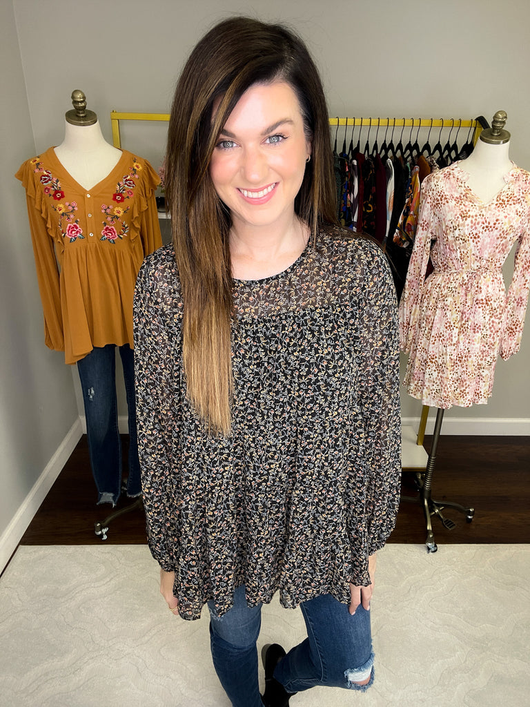 Take a Picture Floral Top in Black