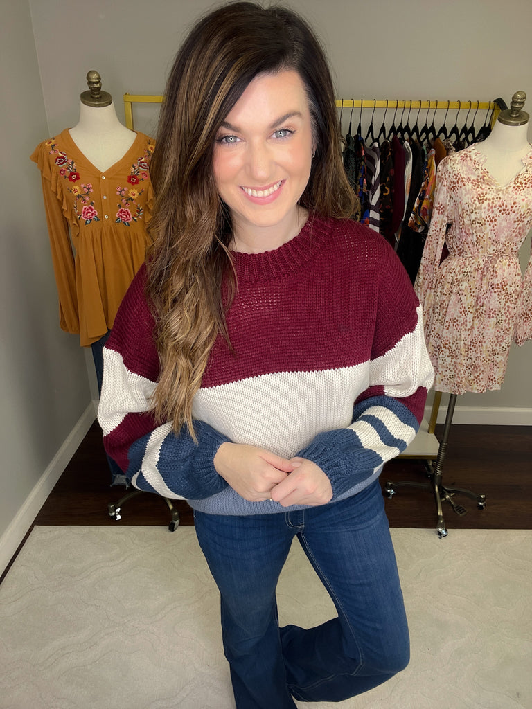 Sweeter in Stripes Sweater in Wine