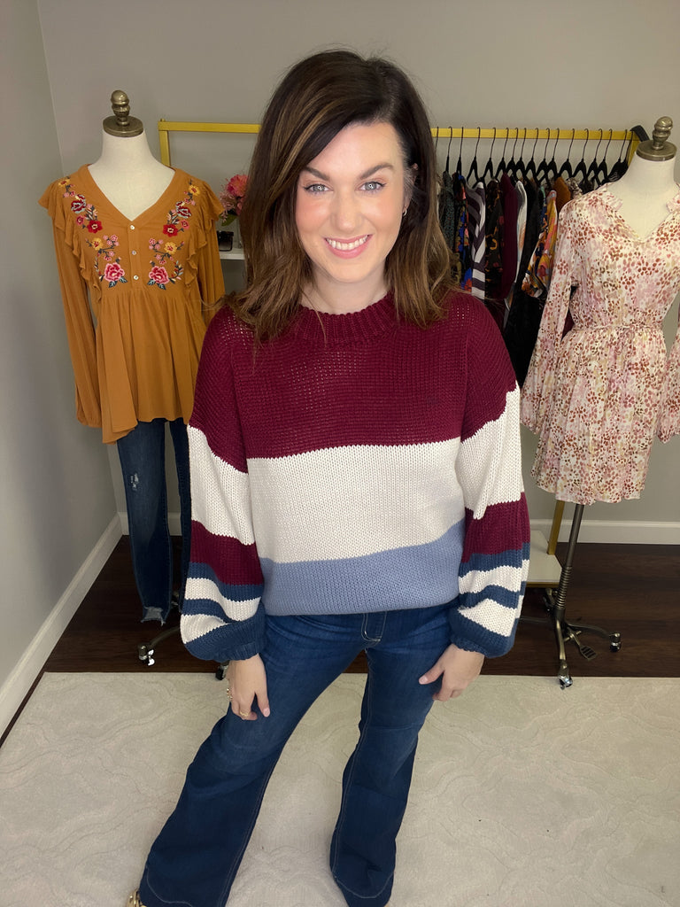 Sweeter in Stripes Sweater in Wine