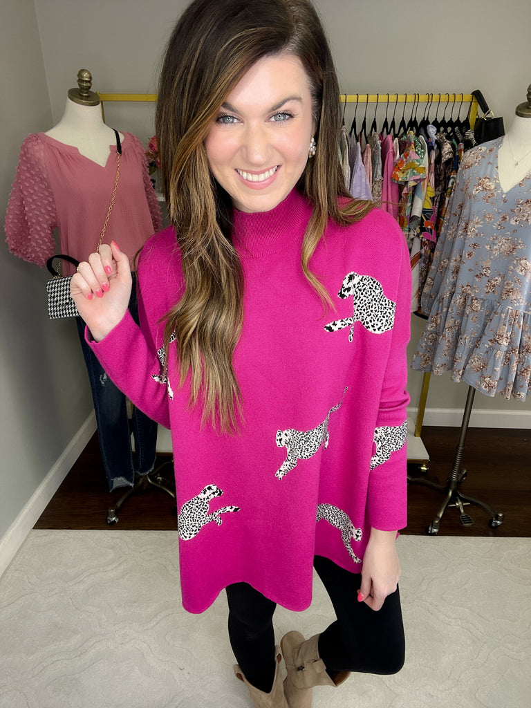 Feline Flair Sweater in Hot Pink