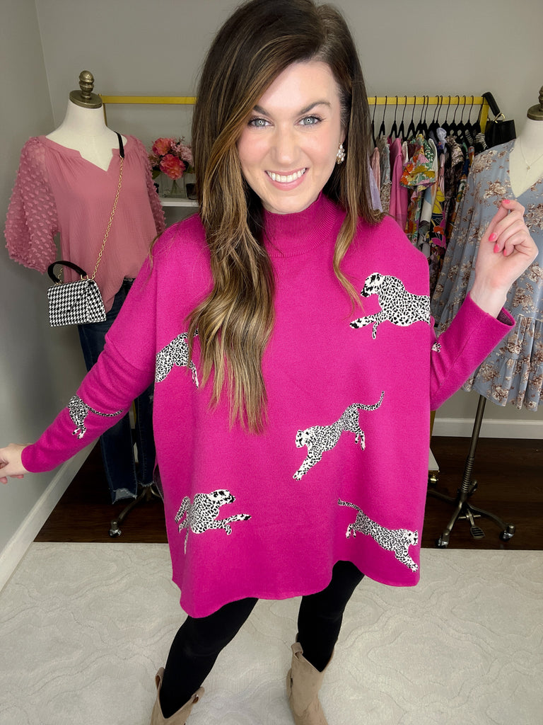 Feline Flair Sweater in Hot Pink