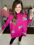 Feline Flair Sweater in Hot Pink