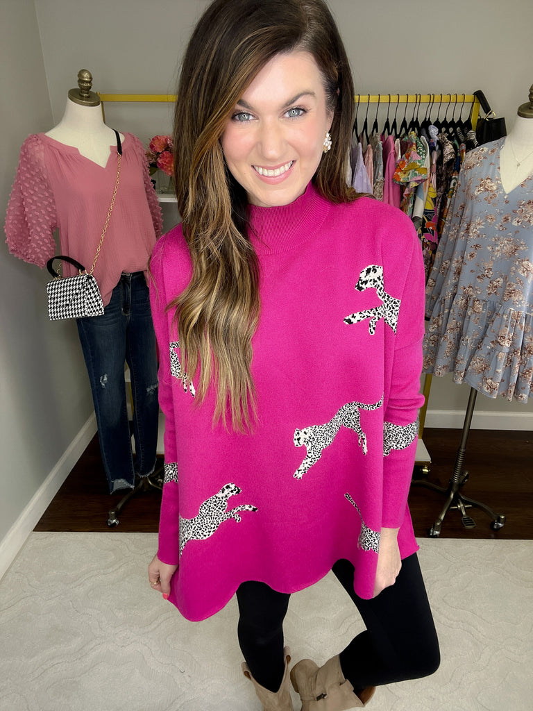 Feline Flair Sweater in Hot Pink