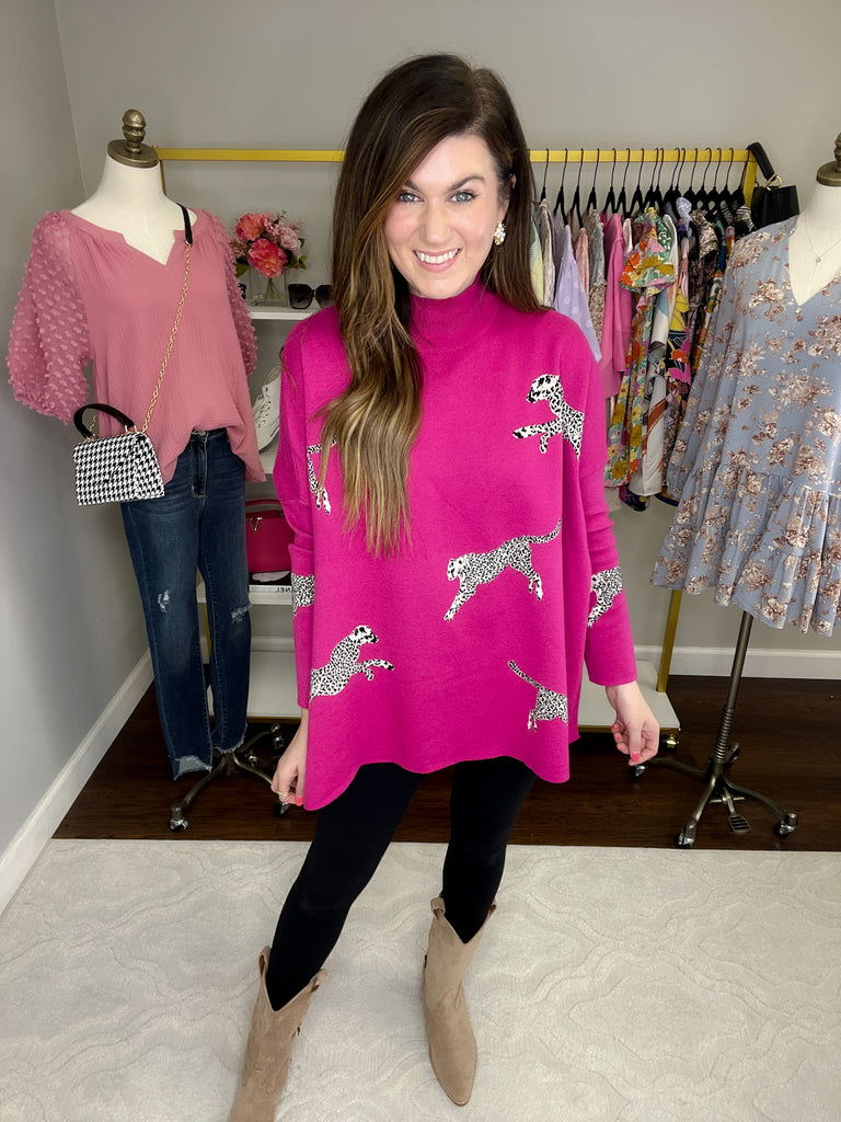 Feline Flair Sweater in Hot Pink