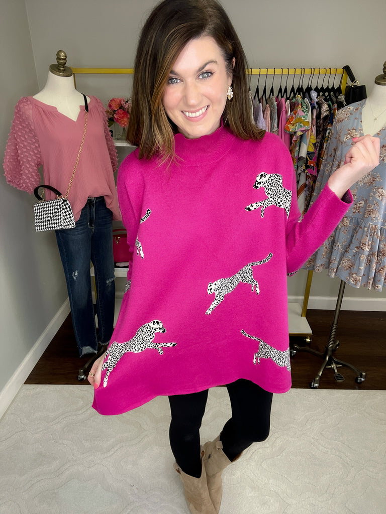 Feline Flair Sweater in Hot Pink