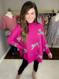 Feline Flair Sweater in Hot Pink