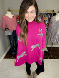 Feline Flair Sweater in Hot Pink