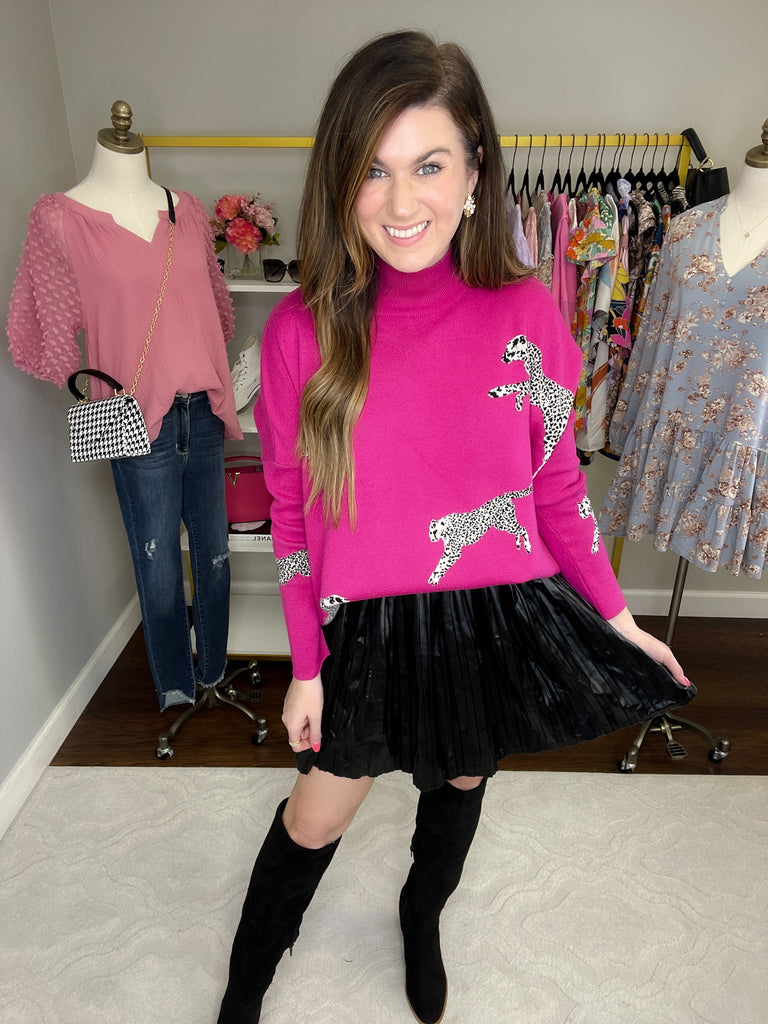 Feline Flair Sweater in Hot Pink