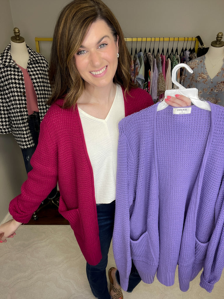 SALE Carter Cardigan in Lavender and Magenta Belles and Whistles Boutique