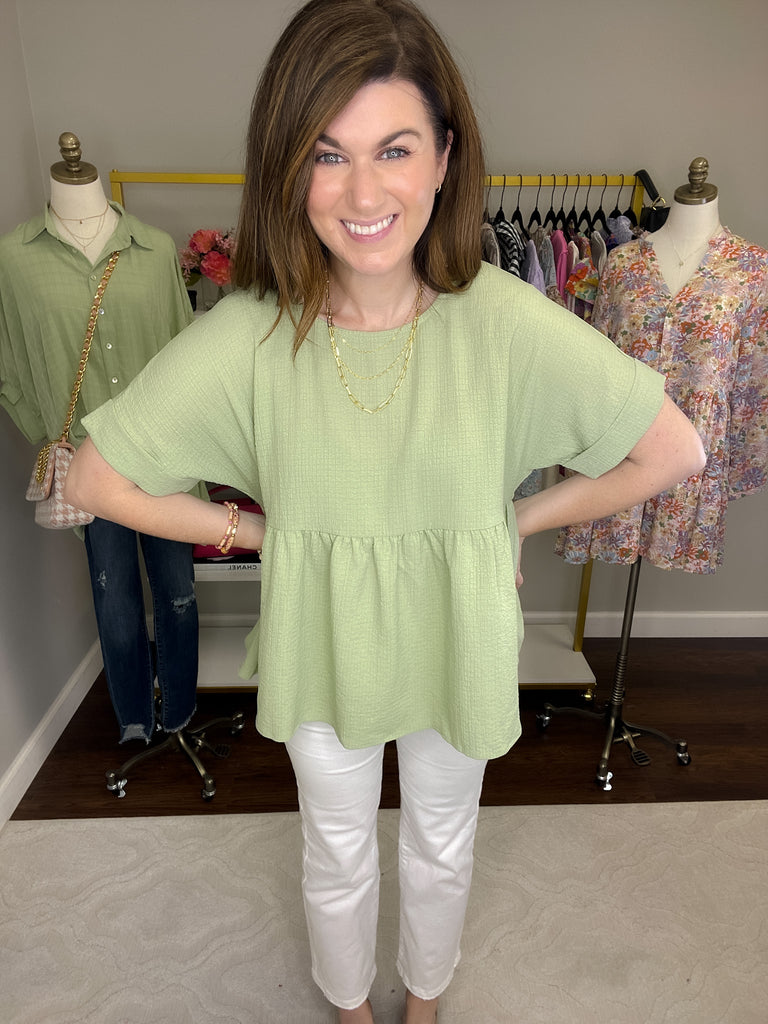 Best Behavior Peplum Top in Spring Green